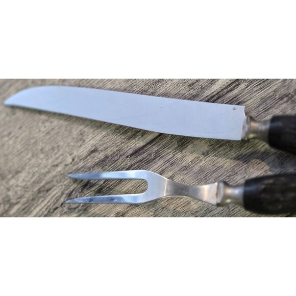 Antique Cattaraugus Vanadium Carving Knife & Fork Set Black Faux Antler Handles - Picture 5 of 9